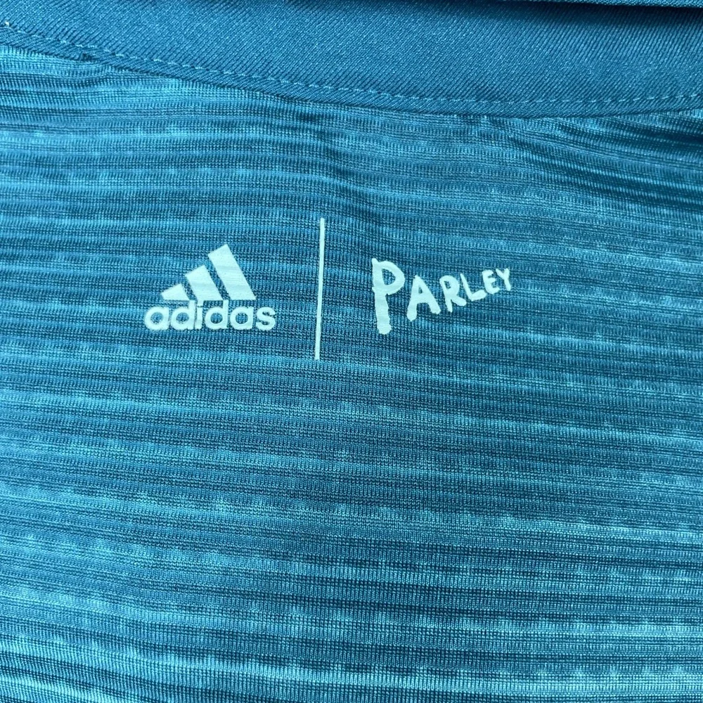 Adidas Parley Golf Polo Mens Medium Blue White Ombre Striped Short Sleeve Shirt